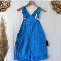 These Super Adorable Bright Blue Short Overalls Are Perfect For The Summer! I Had Bought These Brand New But Unfortunately They Didn’t Fit, But These Are Brand New Just Missing The Tag!! Size: Large Waist: 36” Hips: 44” Fabric: 100% Cotton Dickies Shorts, Blue Overalls, Short Overalls, Dickies Pants, Neon Blue, Blue Shorts, Overall Shorts, Bright Blue, Pant Jumpsuit