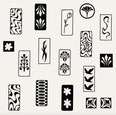 a bunch of different designs on a white background with some black and white ones in the middle