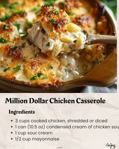 the recipe for this chicken casserole is shown in an advertise frame