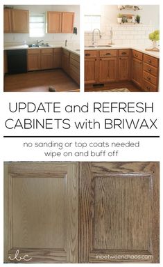 an advertisement for cabinets and refreshh cabinets with briwax