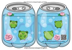 two cartoon fish in a can with bubbles