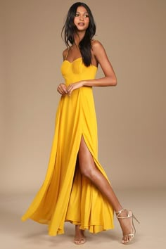 Pleated Bustier, Fancy Black Dress, Full Maxi Skirt, Yellow Bridesmaid Dresses, Yellow Maxi Dress, Yellow Bridesmaids, Yellow Maxi, Formal Dresses Gowns, Backless Maxi Dresses