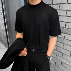 Black Outfit Men, 150 Lbs, 110 Lbs, Guys Clothing Styles, Turtleneck Shirt, Korean Men, Black Outfit