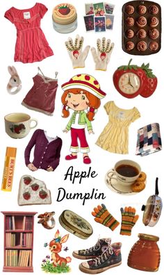 Apple Dumplin' Strawberry Shortcake, Apple Inspired Outfits, Plum Pudding Strawberry Shortcake Outfit, Apple Dumpling Strawberry Shortcake, Vintage Strawberry Shortcake Aesthetic, Strawberry Shortcake Outfits, Apple Dumpling, Colored Characters