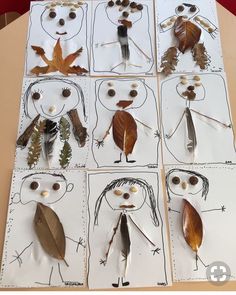 several different types of leaves are shown on the paper with holes in them to make faces