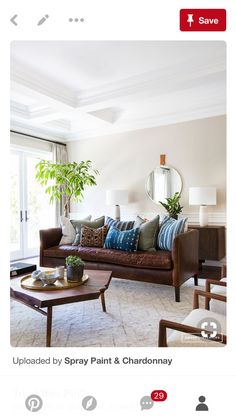 a living room filled with furniture and a potted plant on top of a table