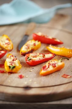 sliced bell peppers on a wooden cutting board