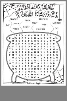 the halloween word search is shown in black and white