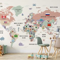 a map of the world with all countries and flags on it's wallpaper