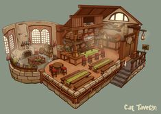 ArtStation - Cat Tavern Dnd Tavern Exterior, Tavern Floor Plan, Minecraft Tavern Ideas Interior, Magic Shop Concept Art, Tavern Decor Interior Design, Minecraft Medieval Tavern Interior, Minecraft Fantasy Tavern, Tavern Minecraft Ideas