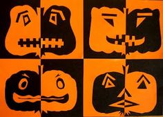 an orange and black checkered pattern with different faces