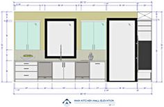 a drawing of a bathroom with double sinks and mirrors on the wall next to cabinets