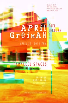 a poster for an art exhibition with colorful squares and text on it that reads, free lecture