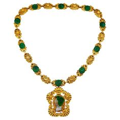 Stunning necklace made of 18k yellow gold and jade. Measurements: 28 1/2" x 3/4" (72 x 2 cm); pendant/brooch 2 7/8" x 2 1/2" (7.3 x 6.4 cm). Weight 241.7 grams. It comes apart and can be worn as a chain necklace without the pendant, the pendant can be worn on any other chain and also as a brooch. Stamped with Wander maker's marks and country of manufacture. Comes in an original Wander fitted box. Sabyasachi Jewellery, Nouveau Jewelry, 18k Gold Necklace, Art Nouveau Jewelry, 1930s Fashion, Antique Vintage Jewelry, Jade Jewelry, Jewel Box, Stunning Necklace