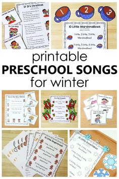 the printable preschool song for winter is shown with pictures and instructions to play it