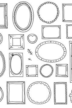 a bunch of different frames and ovals on a white background with black outline drawings