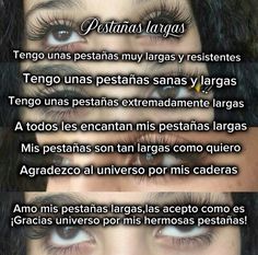 the words in spanish are shown above an image of two women's eyes with long lashes