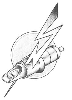 a drawing of an electric device with a lightning bolt on it's back end