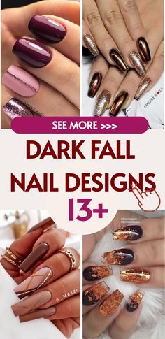 Dark Autumn Nails, Classic Fall Nails, Autumn French Nails, Dark Fall, Fall Manicure, Nude Nail Designs, Plaid Nails