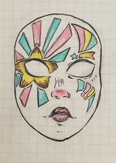 a drawing of a woman's face with different colored shapes and colors on it