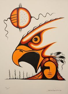 an orange and black eagle with a ball in the air above it's head