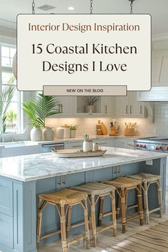 In this post, I’m excited to share my 15 favourite coastal kitchens that capture the essence of coastal charm—offering inspiration for those dreaming of bringing a bit of the beach into their home. From light-filled spaces to classic coastal touches, these kitchens showcase how versatile and stunning coastal design can be! Coastal Condo Kitchen, Coastal Kitchens 2024 Trends, Blue And White Coastal Kitchen, Beach Cottage Kitchens Coastal Style, Coastal Kitchen Design Beach Houses, Coastal Grandma Kitchen, Serena And Lily Dining Room, Serena And Lily Kitchen, Beach House Interior Kitchen