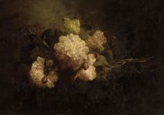 a painting of white flowers on a black background