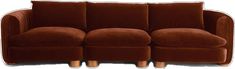 a brown couch with two wooden legs and no headrests is shown in front of a white background