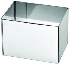 a square metal container with a handle on the top is shown in this image, it appears to be made from stainless steel