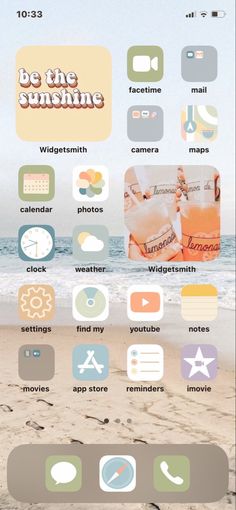 an iphone screen with the words be the sunshine on it and various icons in different colors