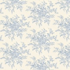 a blue and white wallpaper with flowers on it