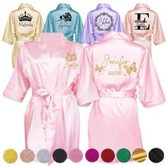 personalized satin robes for bridesmaids and groomsmids with glitter accents