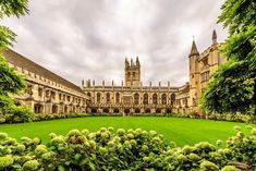 an image of a building that is in the middle of some plants and flowers around it