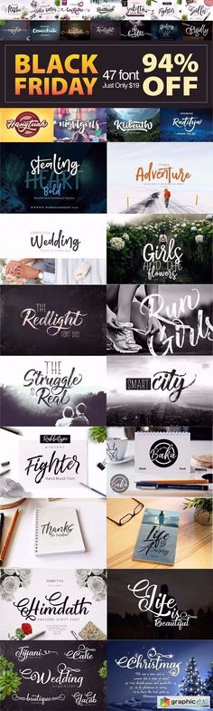 an assortment of different font styles and colors