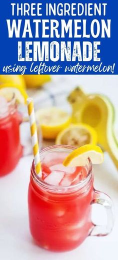 three ingredient watermelon lemonade in mason jars