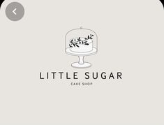 the little sugar cake shop logo is shown in black and white on a gray background