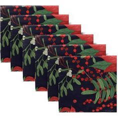 six placemats with berries and leaves on them