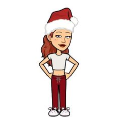 a cartoon girl wearing a santa hat with her hands on her hips and looking at the camera