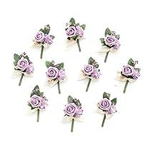 twelve purple roses with green leaves on white background