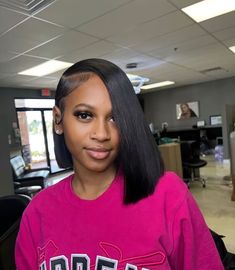 Bobs With Leave Out, Qw Bob Side Part Black Women, High Low Bob Weave Black Women, Side Part Bobs For Black Women, Quickweave Bob Side Part, Side Part Bob Sew In, Closure Bob Sew In, Bob Leave Out Sew In, Bob Quick Weave Hairstyles Side Part