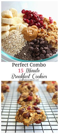 the perfect combo 15 minute breakfast cookies with peanut butter, cranberries and chocolate chips