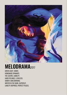 a woman laying in bed under a blanket with the words melodrama on it