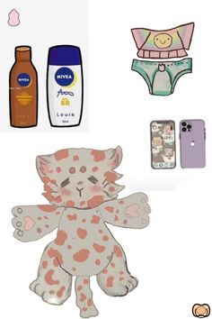 an assortment of items are displayed on a white background, including cell phones and paper dolls