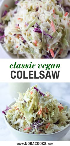 coleslaw in a white bowl with carrots and cabbage