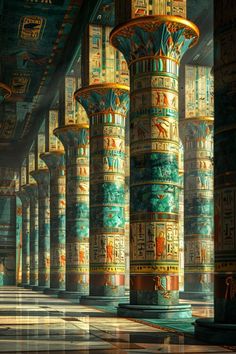 an artistic painting of egyptian columns and pillars