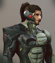 a man in futuristic suit with headphones on