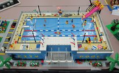 an overhead view of a swimming pool made out of legos