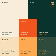 the color scheme for an orange, yellow and green palette is shown in three different colors