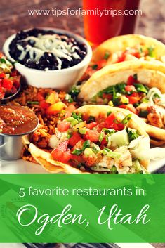 a plate full of mexican food with salsa and guacamole