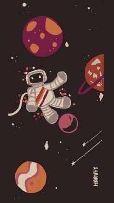 an astronaut floating in space next to planets